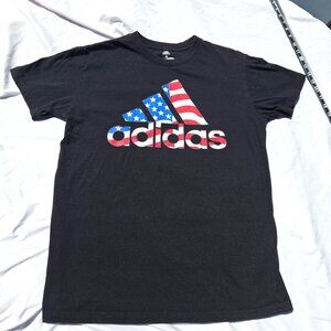 Adidas Mens M T-Shirt Black USA Flag Logo Short Sleeve Tee Athletic Casual